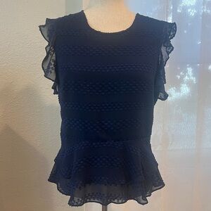 Banana Republic Navy Textured Ruffle Blouse